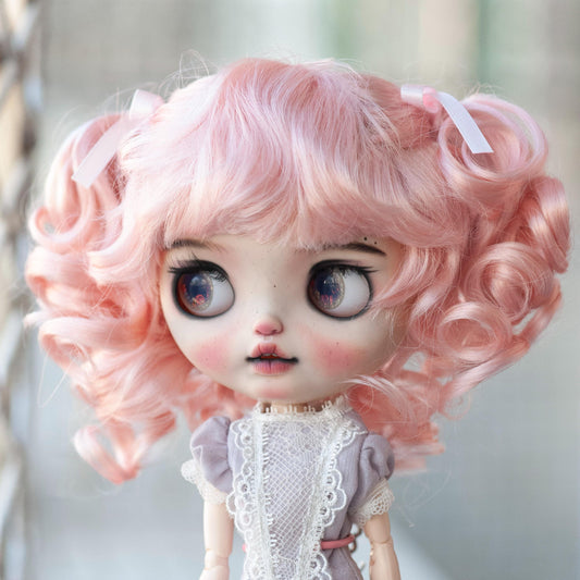 10-11" Artificial Fiber Doll Wig Cute Doulbe Tails Short Curly 3 Colors