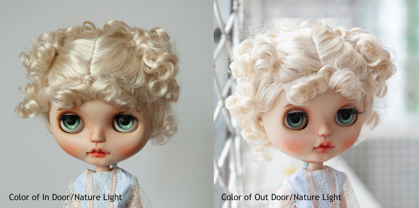 10-11" Artificial Fiber Doll Wig Short Curly Cute Double Braids with Bangs