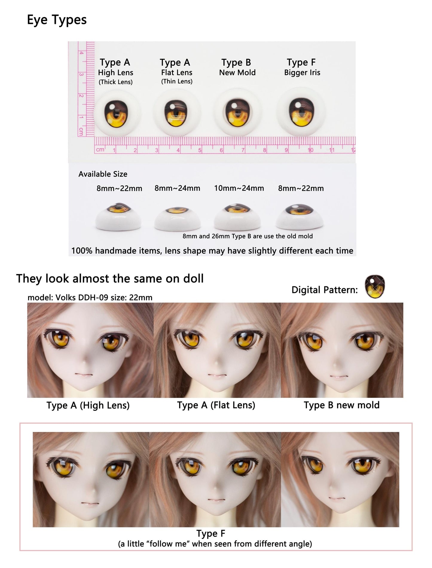 18mm-24mm Size Old School Style Anime Resin Doll Eyes 8 Colors