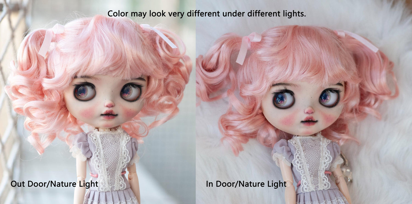 10-11" Artificial Fiber Doll Wig Cute Doulbe Tails Short Curly 3 Colors