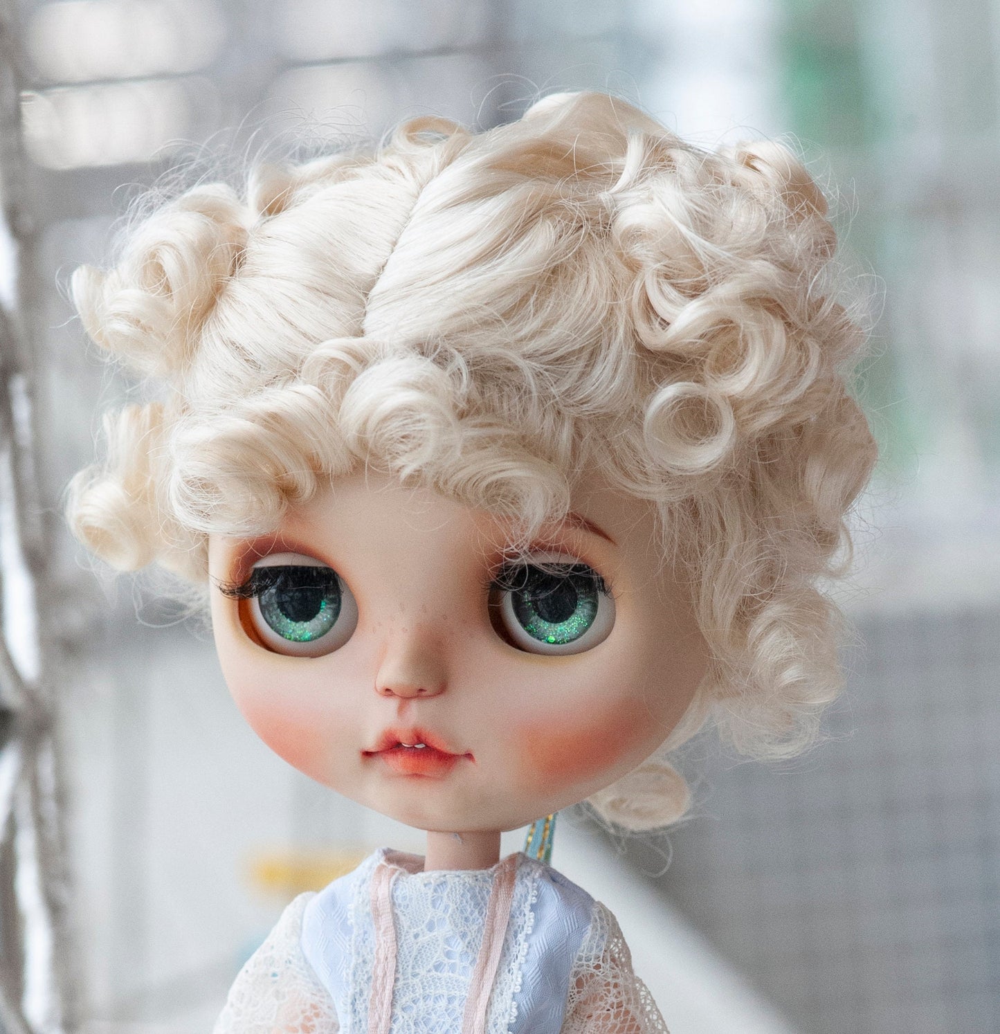 10-11" Artificial Fiber Doll Wig Short Curly Cute Double Braids with Bangs