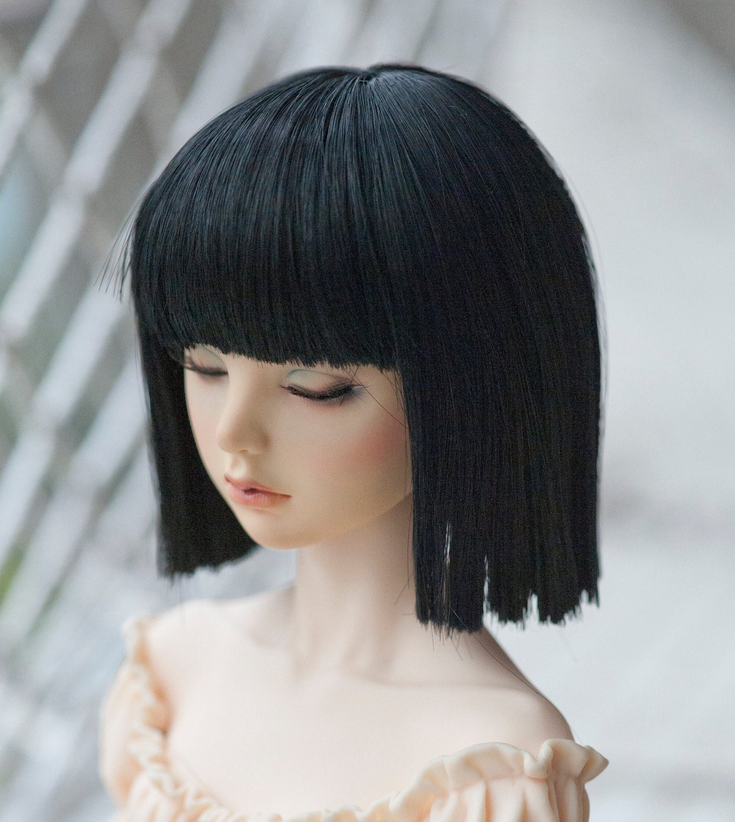 Heat Resistant Fiber BJD Doll Wig Short Cutting Straight Black/White