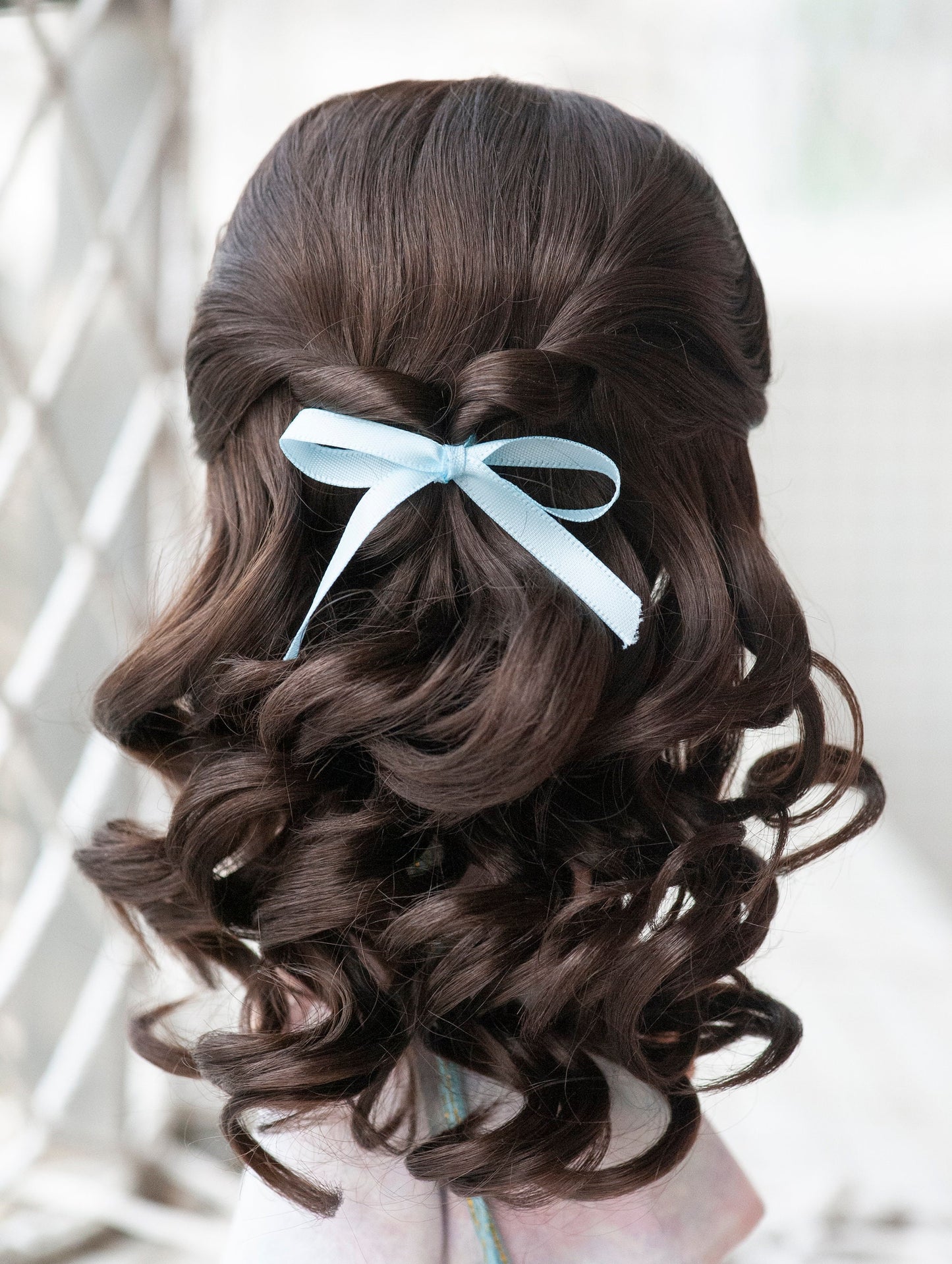 10-11“ Artificial Fiber Doll Wig Long Wavy with Braids and Bangs Dark Brown/Blonde