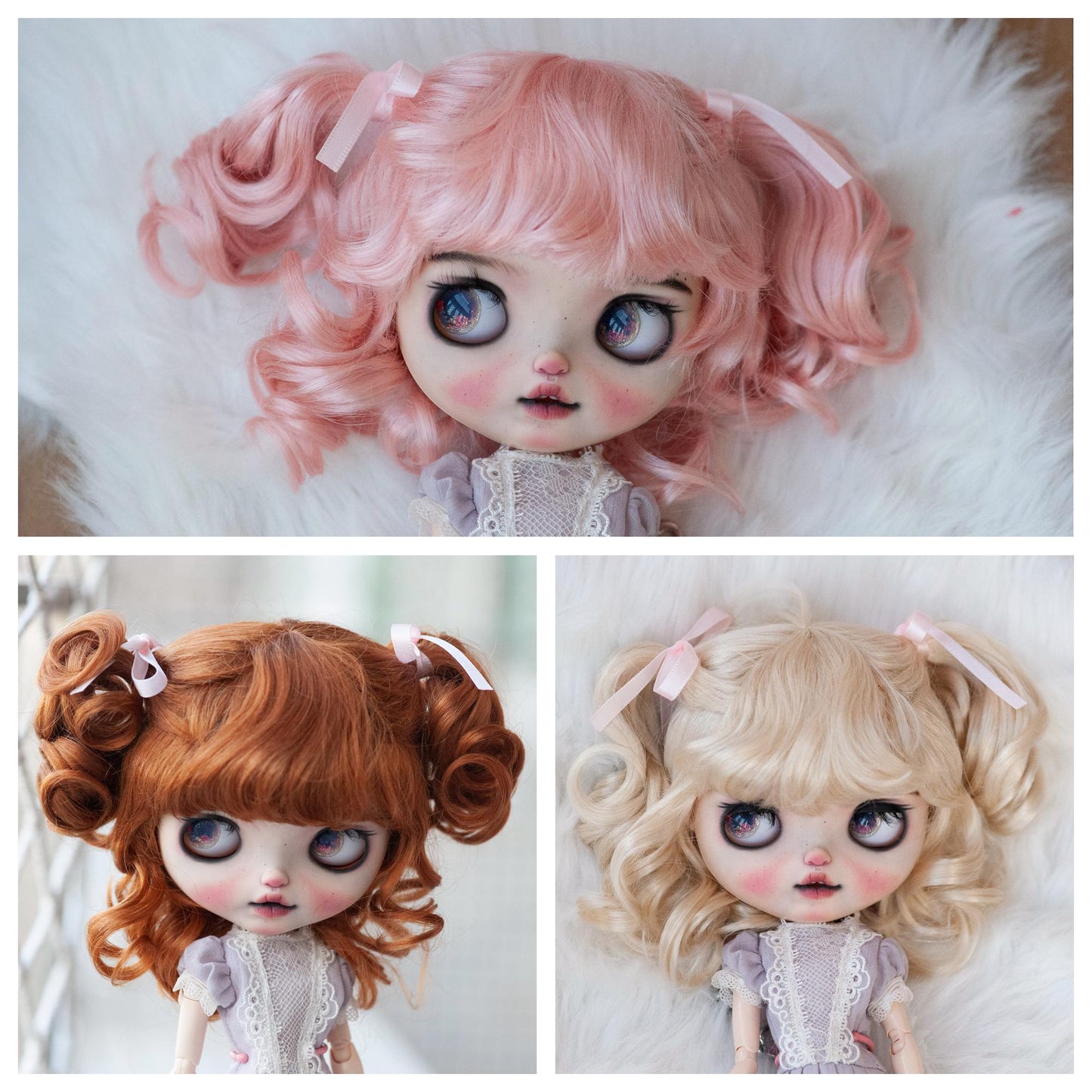 10-11" Artificial Fiber Doll Wig Cute Doulbe Tails Short Curly 3 Colors