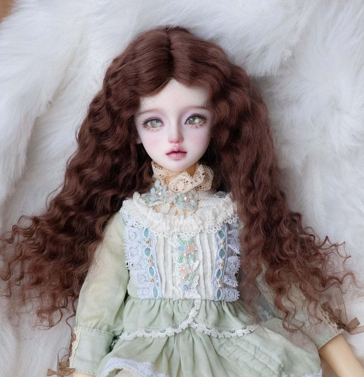 Dark Brown Reborn Angora Mohair Doll Wig