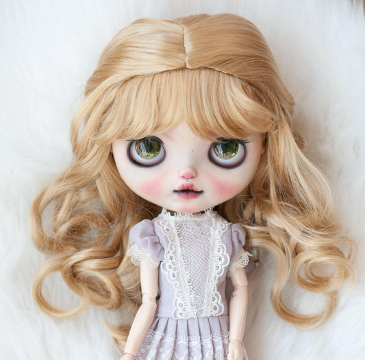 10-11“ Artificial Fiber Doll Wig Long Wavy with Braids and Bangs Dark Brown/Blonde