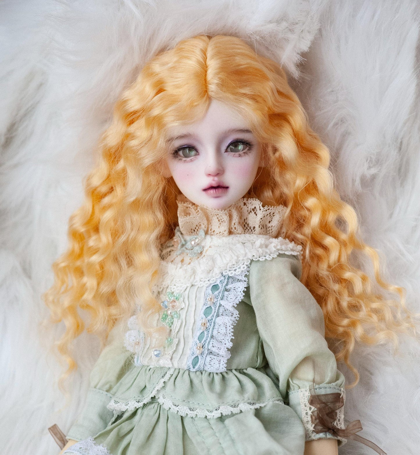 Yellow Angora Reborn Mohair Doll Wig