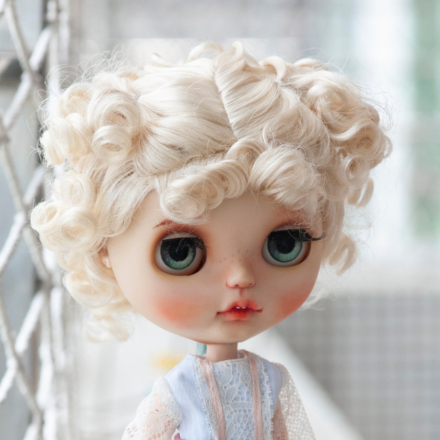 10-11" Artificial Fiber Doll Wig Short Curly Cute Double Braids with Bangs