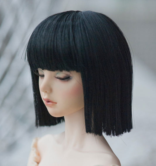 Heat Resistant Fiber BJD Doll Wig Short Cutting Straight Black/White