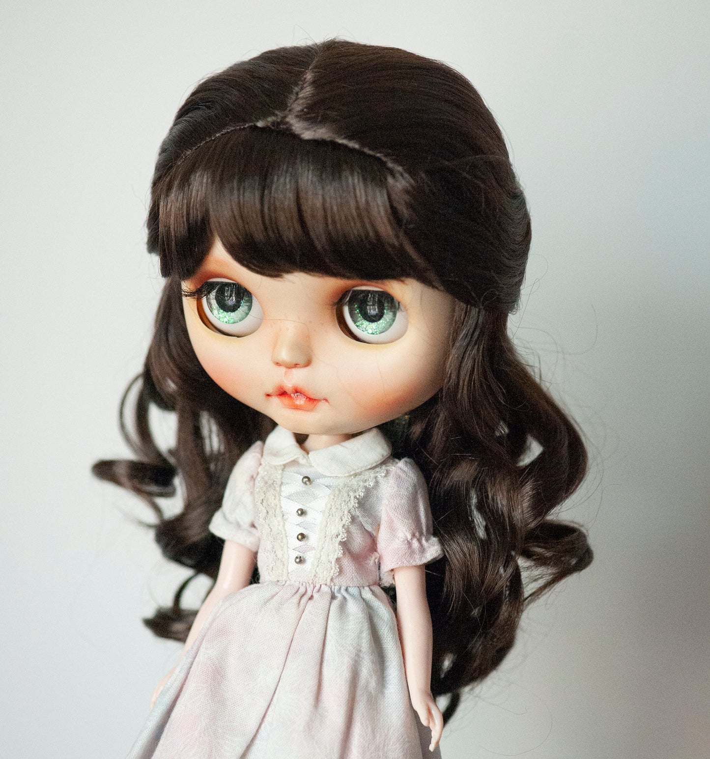 10-11“ Artificial Fiber Doll Wig Long Wavy with Braids and Bangs Dark Brown/Blonde