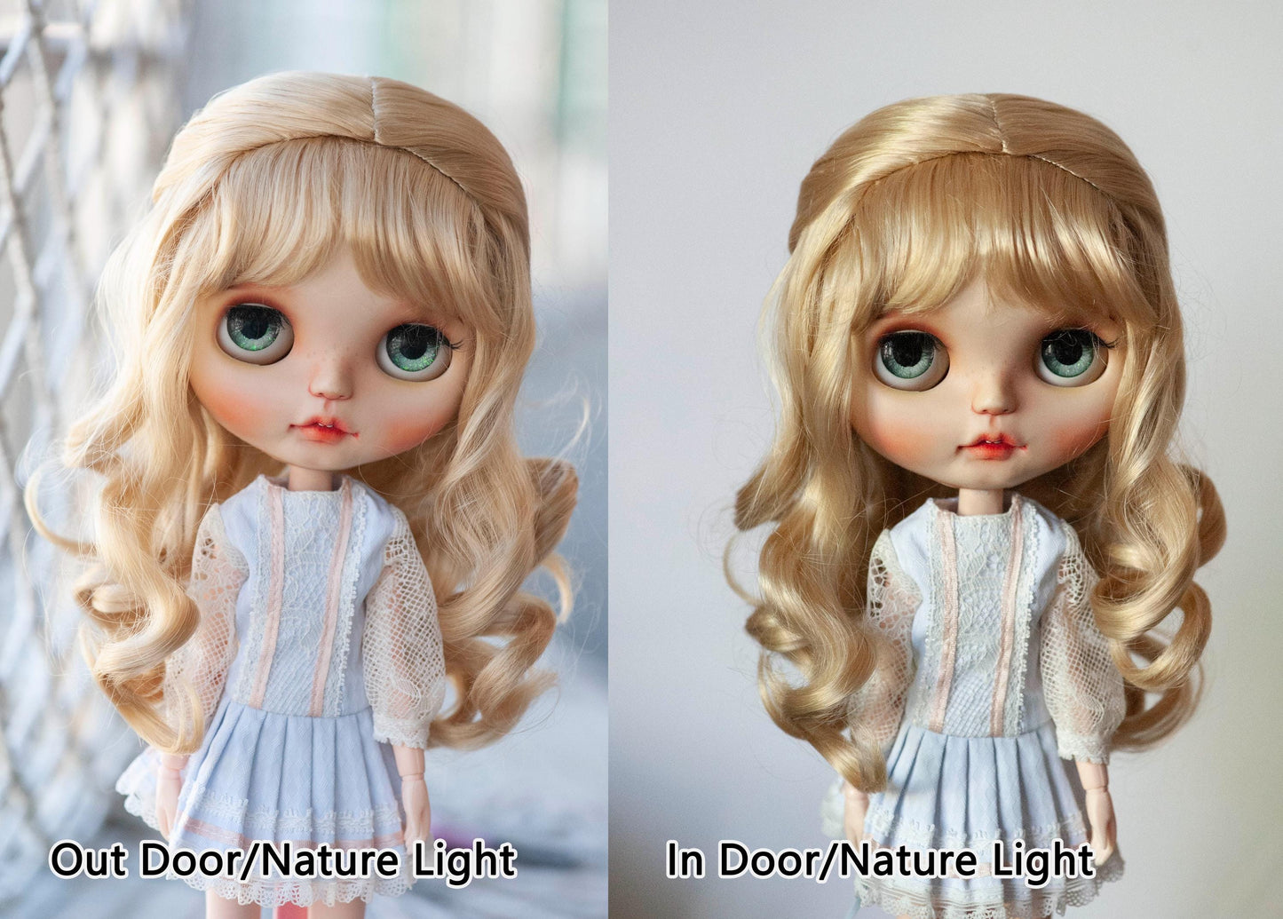 10-11“ Artificial Fiber Doll Wig Long Wavy with Braids and Bangs Dark Brown/Blonde