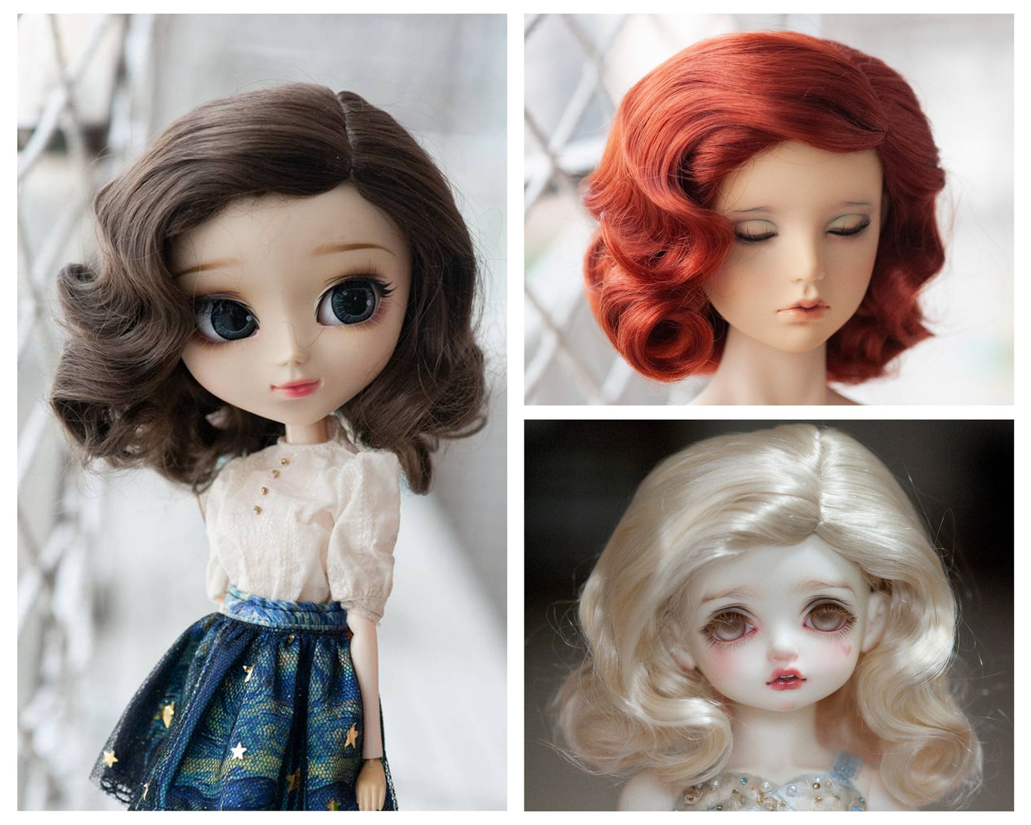 9-10“ Doll Wig 50s Fashion Monroe Style Retro Waves 3 Colors
