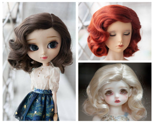 9-10“ Doll Wig 50s Fashion Monroe Style Retro Waves 3 Colors