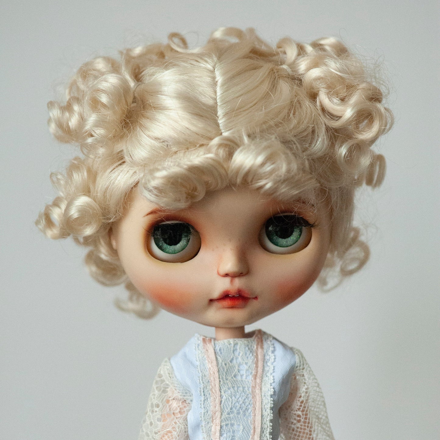 10-11" Artificial Fiber Doll Wig Short Curly Cute Double Braids with Bangs