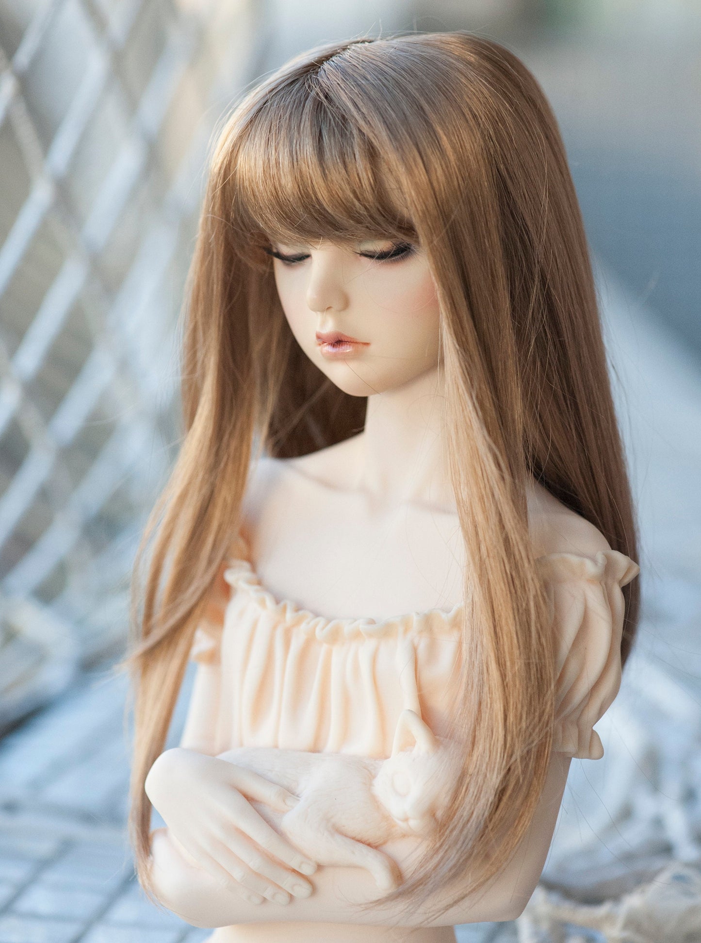8-9" Artificial Fiber Doll Wig Long Fashion Straight
