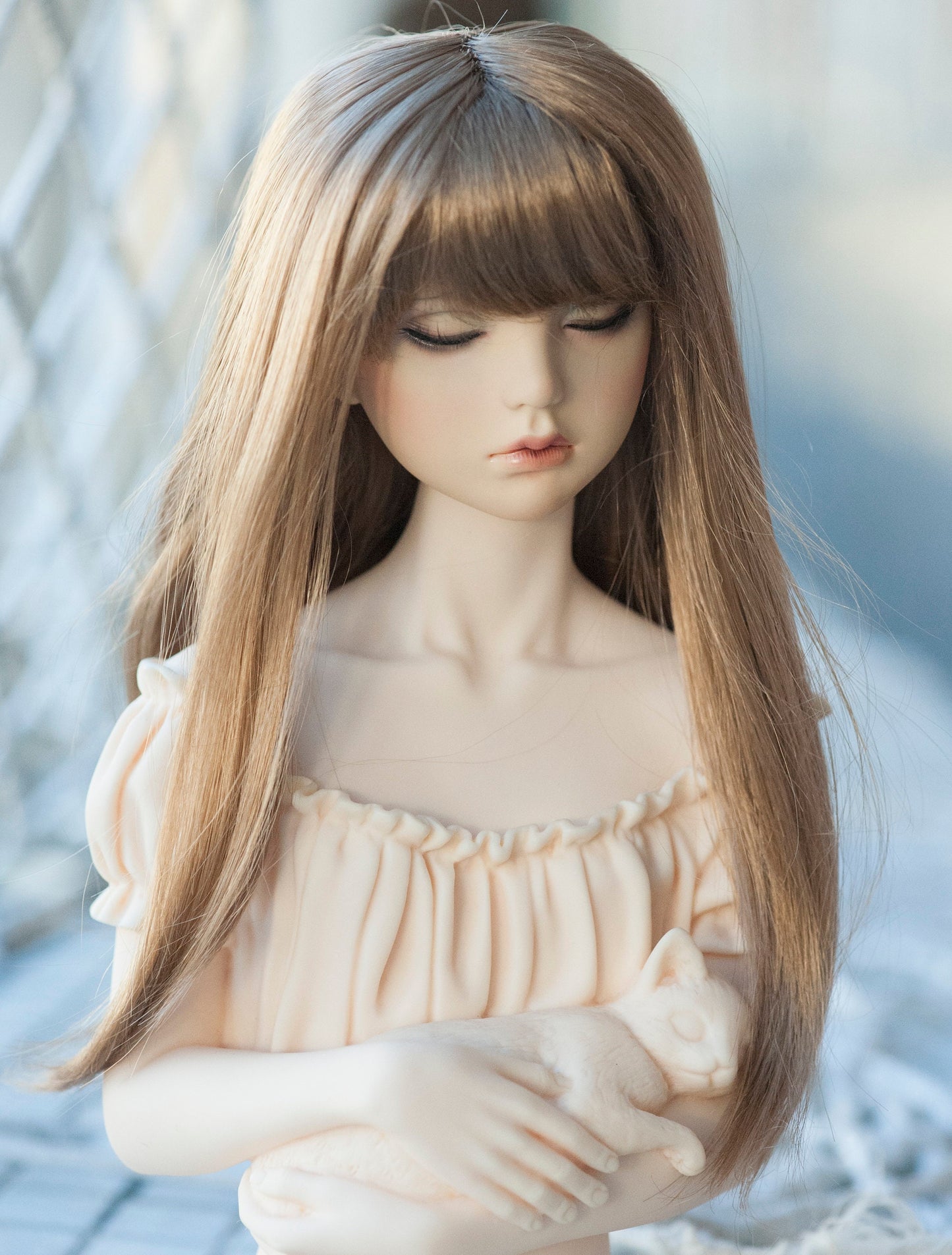 8-9" Artificial Fiber Doll Wig Long Fashion Straight